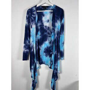 Warrior Within Designs Women Tie-Dye Waterfall Cardigan Sweater Small Blue/White